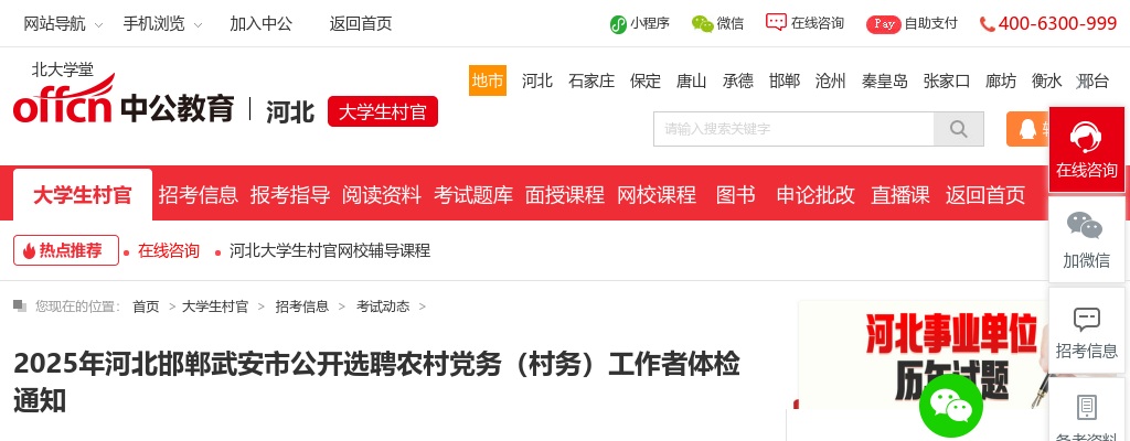 2025年邯郸武安市公开选聘农村党务（村务）工作者体检通知 图片