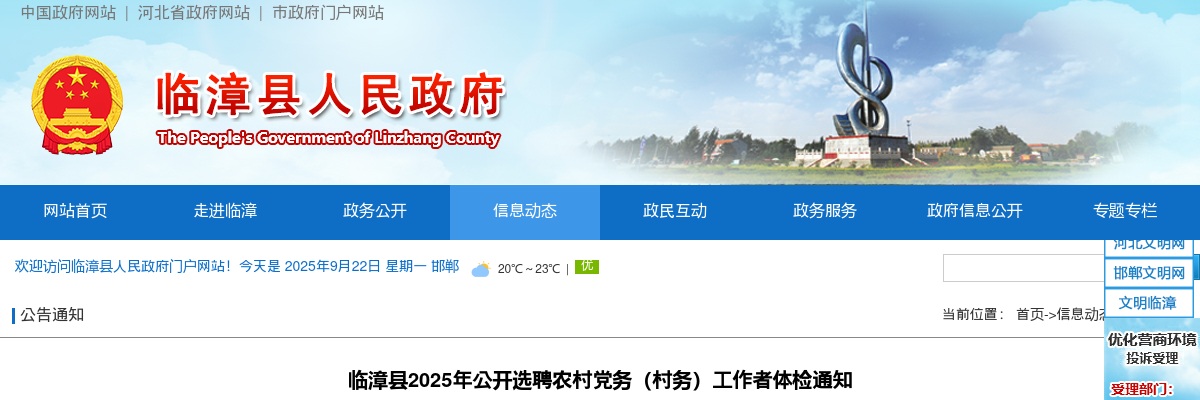 2025年河北邯郸临漳县公开选聘农村党务（村务）工作者体检通知 图片